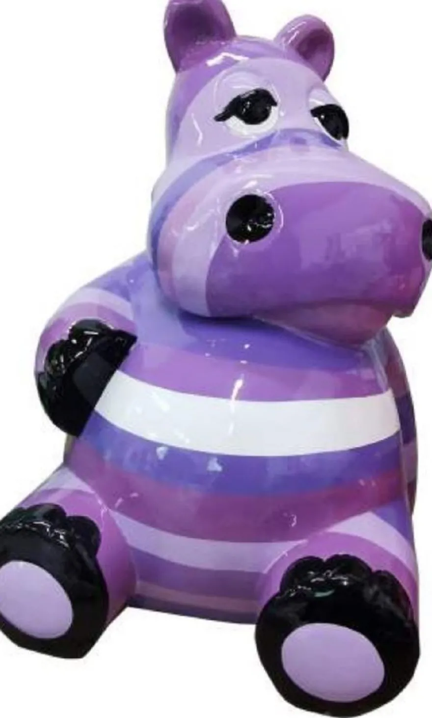 Casa Padrino Luxus Deko Skulptur Nilpferd Lila / Mehrfarbig H. 100 cm - Große Deko Figur - XXL Deko Skulptur - XXL Deko Figur - XXL Tierfigur - Wohnzimmer Deko - Garten Deko - Deko XXL Figuren