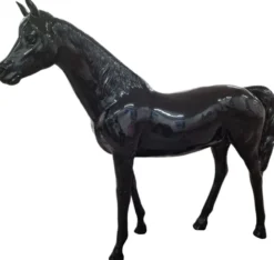 Casa Padrino Luxus Deko Skulptur Pferd Schwarz 220 x H. 195 cm - Riesige Gartenskulptur - Lebensgroße Skulptur - XXL Deko Skulptur - XXL Deko Figur - XXL Tierfigur - Luxus Deko Tierfigur