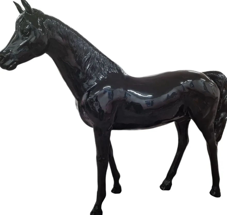 Casa Padrino Luxus Deko Skulptur Pferd Schwarz 220 x H. 195 cm - Riesige Gartenskulptur - Lebensgroße Skulptur - XXL Deko Skulptur - XXL Deko Figur - XXL Tierfigur - Luxus Deko Tierfigur
