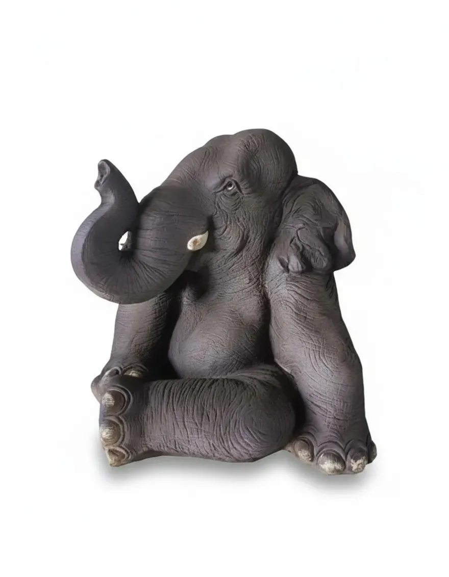 Casa Padrino Luxus Deko Skulptur Elefant Sitzend H. 51 cm - Deko Skulptur - Deko Figur - Tierfigur - Gartendeko