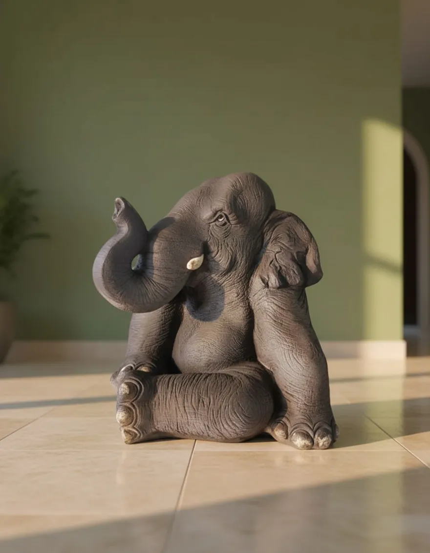 Casa Padrino Luxus Deko Skulptur Elefant Sitzend H. 51 cm - Deko Skulptur - Deko Figur - Tierfigur - Gartendeko