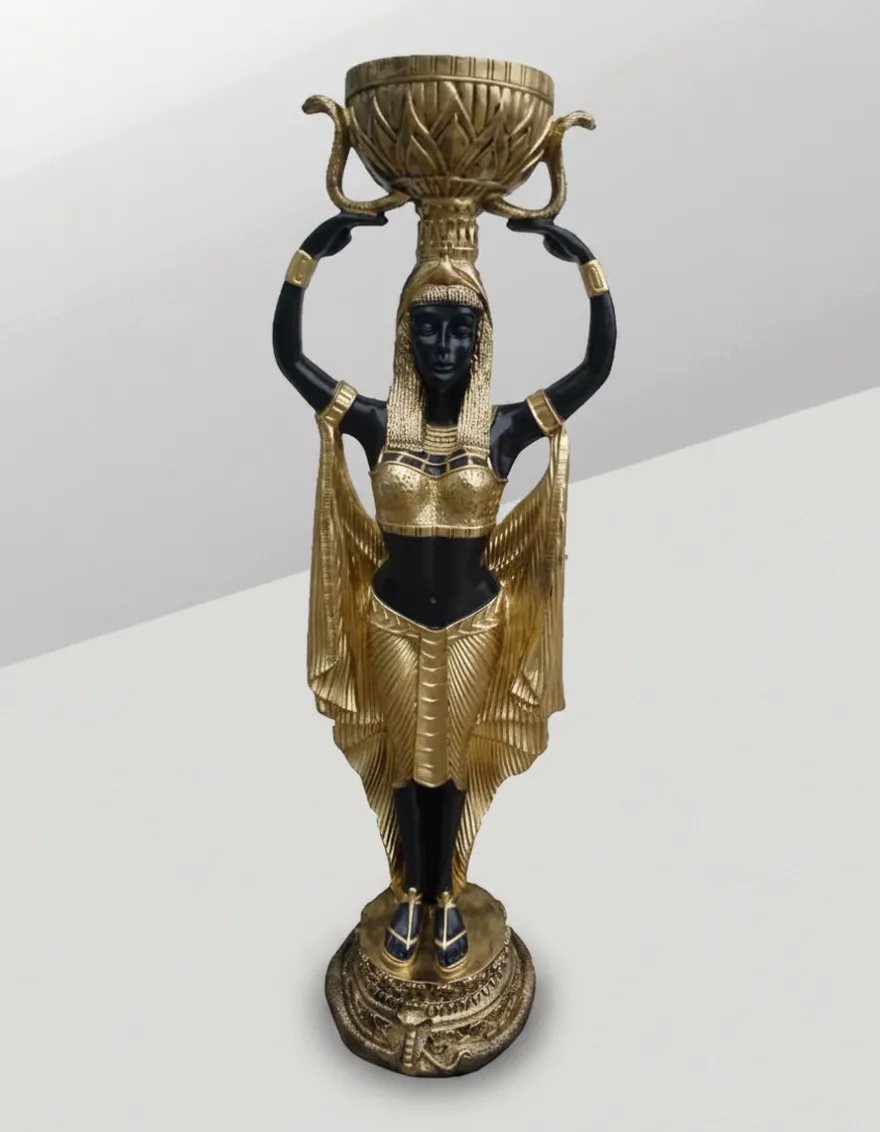 Casa Padrino Luxus Deko Skulptur Statue Ägyptische Frau Einem Blumentopf H. 130 cm - Riesige Gartenskulptur - Lebensgroße Skulptur - XXL Deko Skulptur - XXL Deko Figur