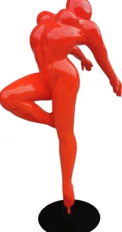 Casa Padrino Luxus Deko Skulptur Ballerina Tänzerin Rot / Schwarz 120 x 60 x H. 165 cm - Lebensgroße Deko Figur - XXL Deko Skulptur - XXL Deko Figur - Luxus Wohnzimmer & Garten Deko
