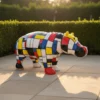 Casa Padrino Luxus Deko Skulptur Nilpferd Mondrian H. 45 cm - Deko Skulptur - Deko Figur - Tierfigur - Gartendeko