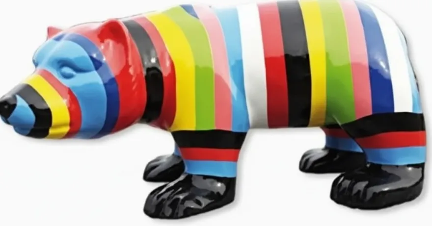 Casa Padrino Luxus Deko Skulptur Bär Multicolored Striped H. 60 cm - Deko Skulptur - Deko Figur - Tierfigur - Gartendeko