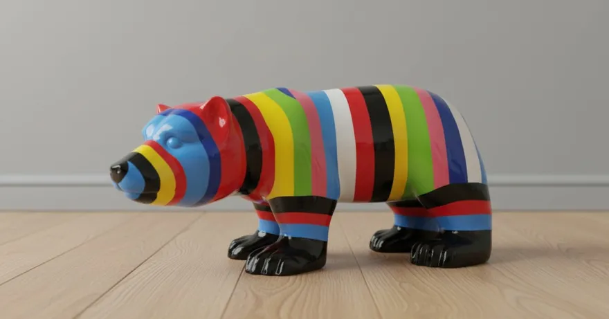 Casa Padrino Luxus Deko Skulptur Bär Multicolored Striped H. 60 cm - Deko Skulptur - Deko Figur - Tierfigur - Gartendeko
