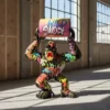 Casa Padrino Luxus Deko Skulptur Affe Kong Wütende Gorilla Metallfass H. 250 cm - Riesige Gartenskulptur - Lebensgroße Skulptur - XXL Deko Skulptur - XXL Deko Figur
