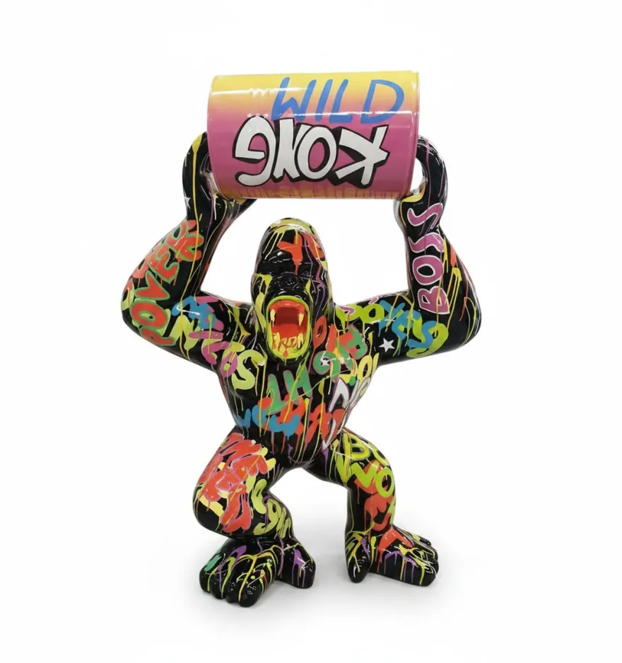 Casa Padrino Luxus Deko Skulptur Affe Kong Wütende Gorilla Metallfass H. 250 cm - Riesige Gartenskulptur - Lebensgroße Skulptur - XXL Deko Skulptur - XXL Deko Figur
