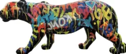 Casa Padrino Luxus Deko Skulptur Panther Mehrfarbig / Schwarz H. 80 x H. 35 cm - Große Deko Figur - XXL Deko Skulptur - XXL Deko Figur - Wohnzimmer Deko - Garten Deko - Luxus Figuren