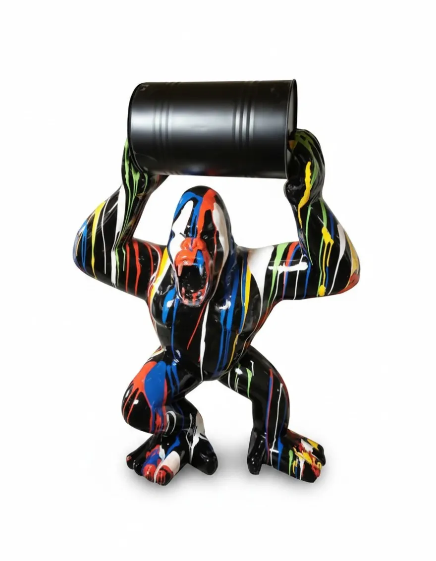Casa Padrino Luxus Deko Skulptur Affe Gorilla Matte Barrel Mülleimer H. 140 cm - Riesige Gartenskulptur - Lebensgroße Skulptur - XXL Deko Skulptur - XXL Deko Figur