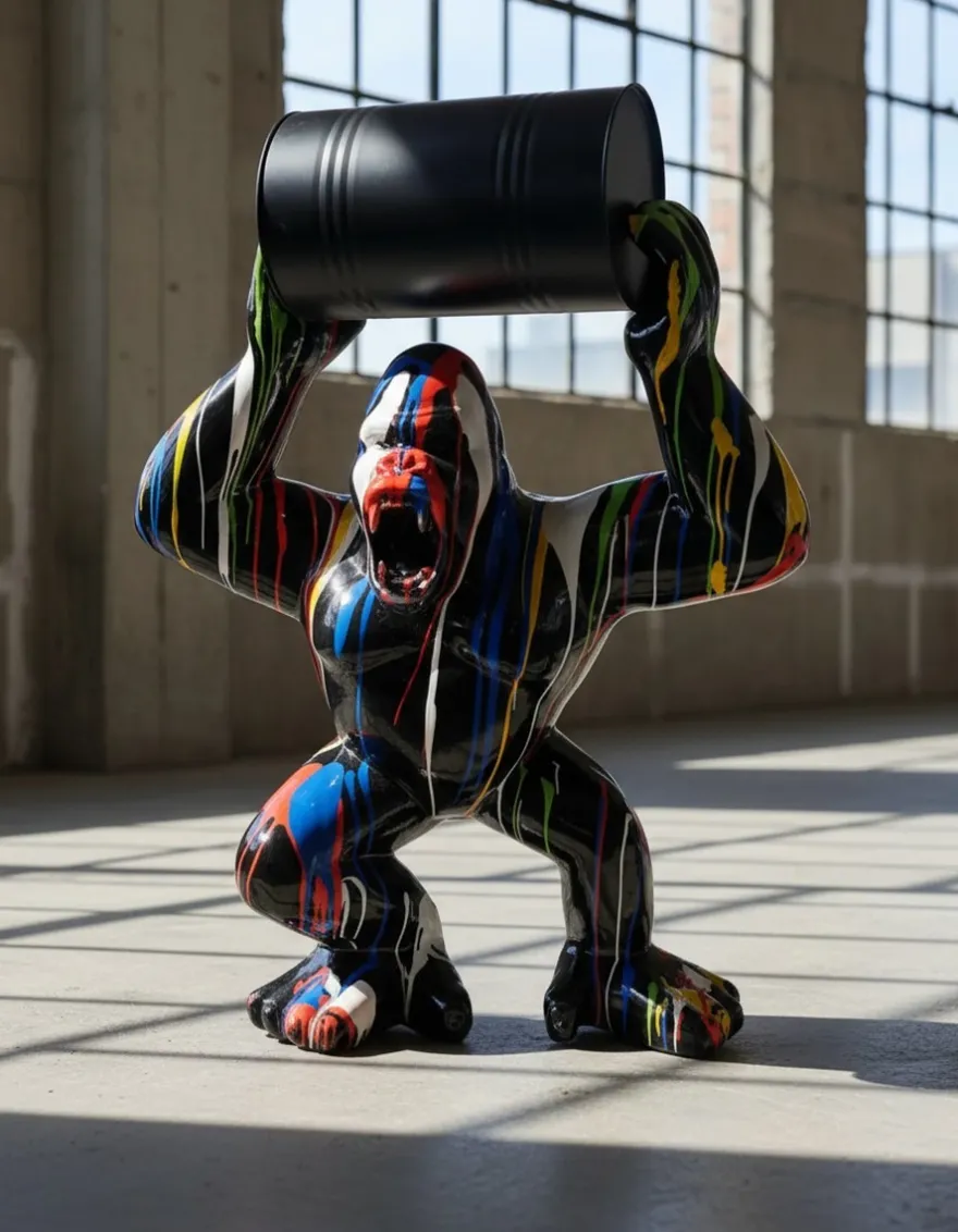 Casa Padrino Luxus Deko Skulptur Affe Gorilla Matte Barrel Mülleimer H. 140 cm - Riesige Gartenskulptur - Lebensgroße Skulptur - XXL Deko Skulptur - XXL Deko Figur