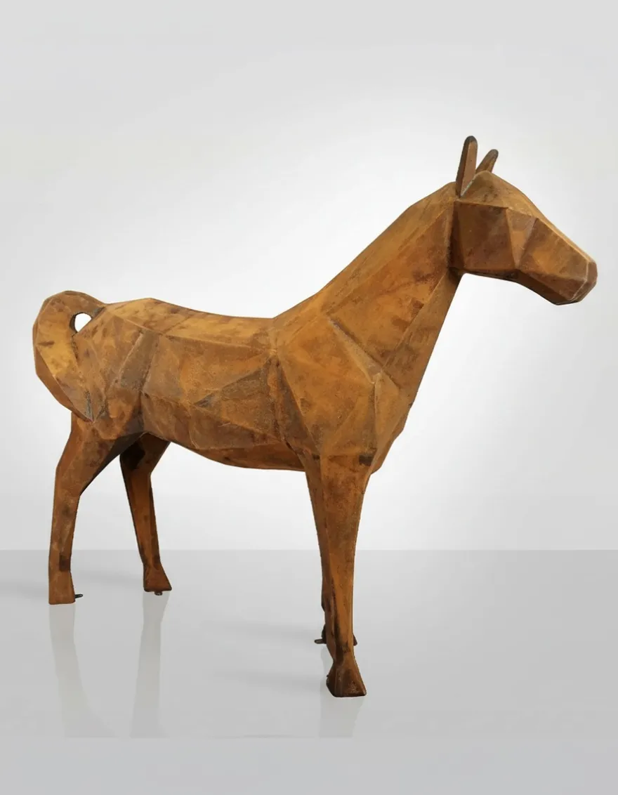 Casa Padrino Luxus Deko Skulptur Kuh Corten Facettiertes Pferd H. 190 cm - Riesige Gartenskulptur - Lebensgroße Skulptur - XXL Deko Skulptur - XXL Deko Figur