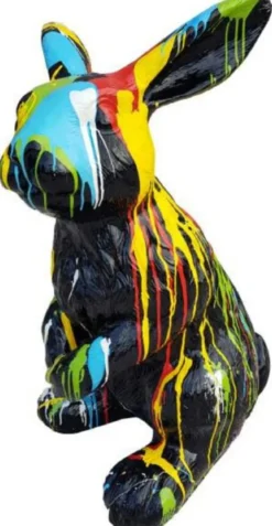 Casa Padrino Luxus Deko Skulptur Hase Schwarz / Mehrfarbig H. 120 cm - Große Deko Figur - XXL Deko Skulptur - XXL Deko Figur - XXL Tierfigur - Wohnzimmer Deko - Garten Deko - Luxus Deko XXL Figuren