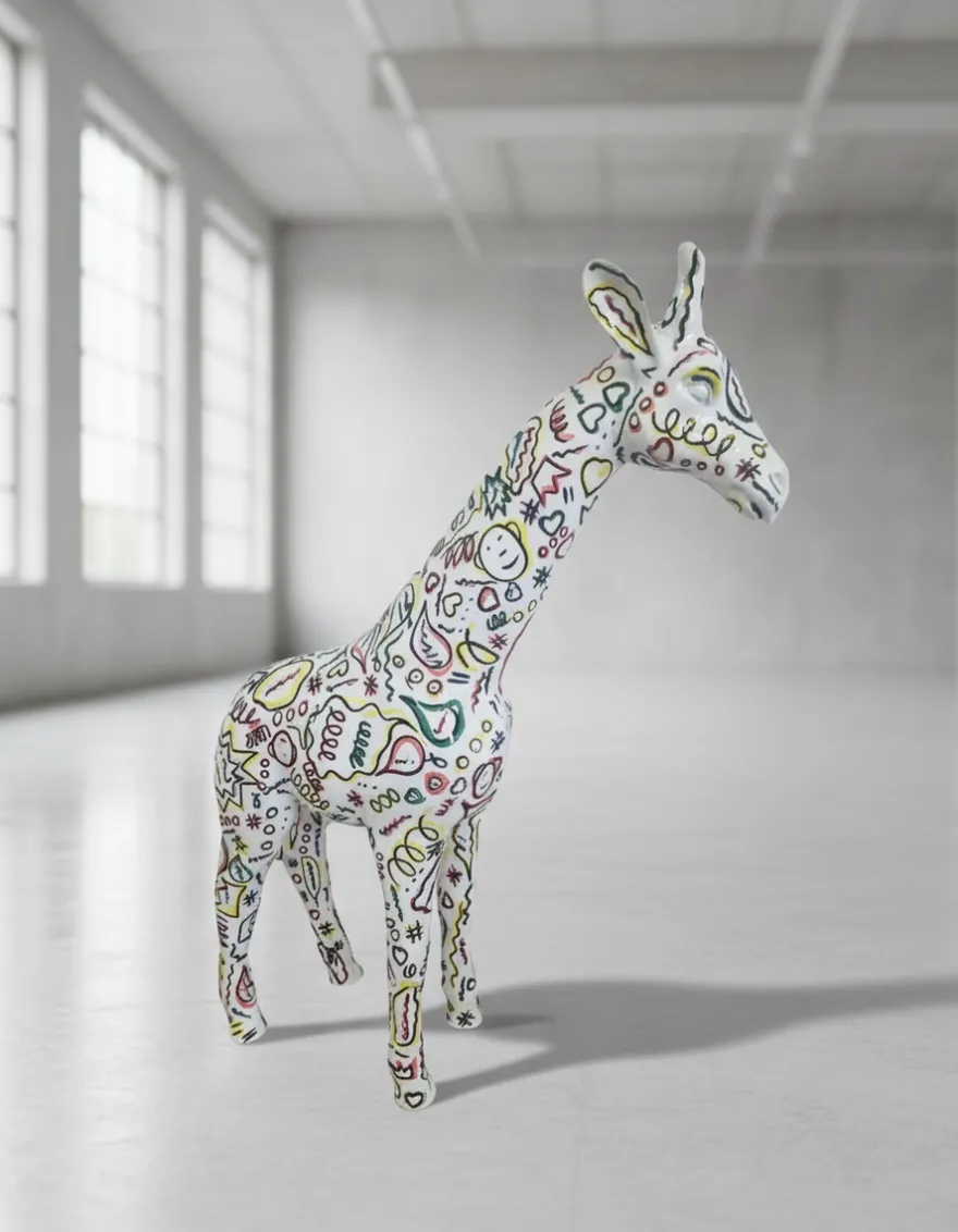 Casa Padrino Luxus Deko Skulptur Giraffe Weiss Design H. 50 cm - Deko Skulptur - Deko Figur - Tierfigur - Gartendeko