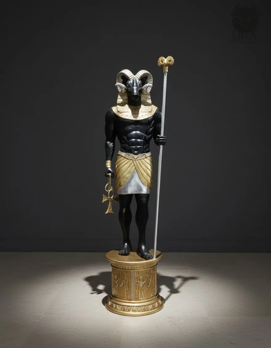 Casa Padrino Luxus Deko Skulptur Statue Khnoum H. 230 cm - Riesige Gartenskulptur - Lebensgroße Skulptur - XXL Deko Skulptur - XXL Deko Figur