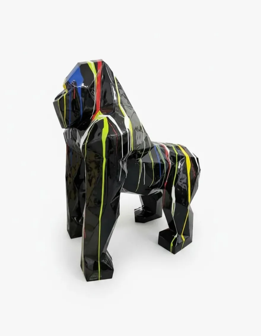Casa Padrino Luxus Deko Skulptur Affe Gorilla Facetten Trash H. 128 cm - Riesige Gartenskulptur - Lebensgroße Skulptur - XXL Deko Skulptur - XXL Deko Figur