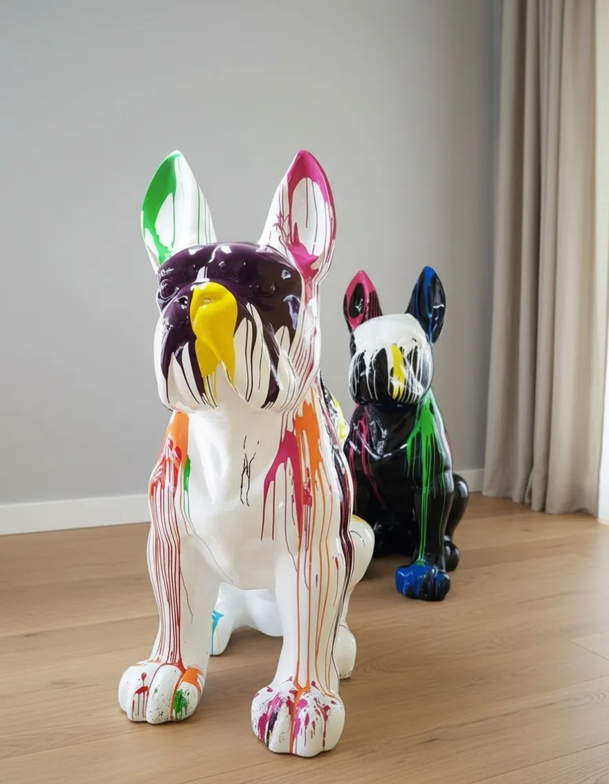 Casa Padrino Luxus Deko Skulptur Hund Bulldogge Sitzt Im Trash H. 170 cm - Riesige Gartenskulptur - Lebensgroße Skulptur - XXL Deko Skulptur - XXL Deko Figur