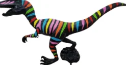 Casa Padrino Luxus Deko Skulptur Dinosaurier Schwarz / Mehrfarbig 300 x H. 157 cm - Riesige Gartenskulptur - Lebensgroße Skulptur - XXL Deko Skulptur - XXL Deko Figur - XXL Tierfigur - Garten Deko