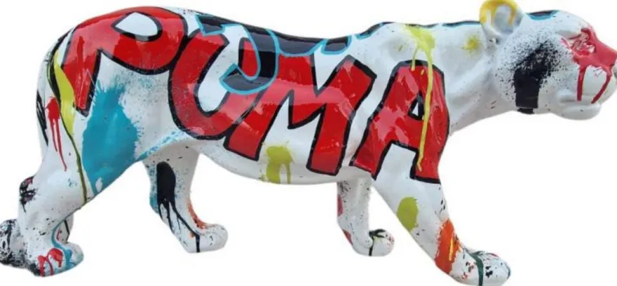 Casa Padrino Luxus Deko Skulptur Panther Weiß / Bunt 80 x H. 35 cm - Große Deko Figur - XXL Deko Skulptur - XXL Deko Figur - Wohnzimmer Deko - Garten Deko - Luxus Figuren