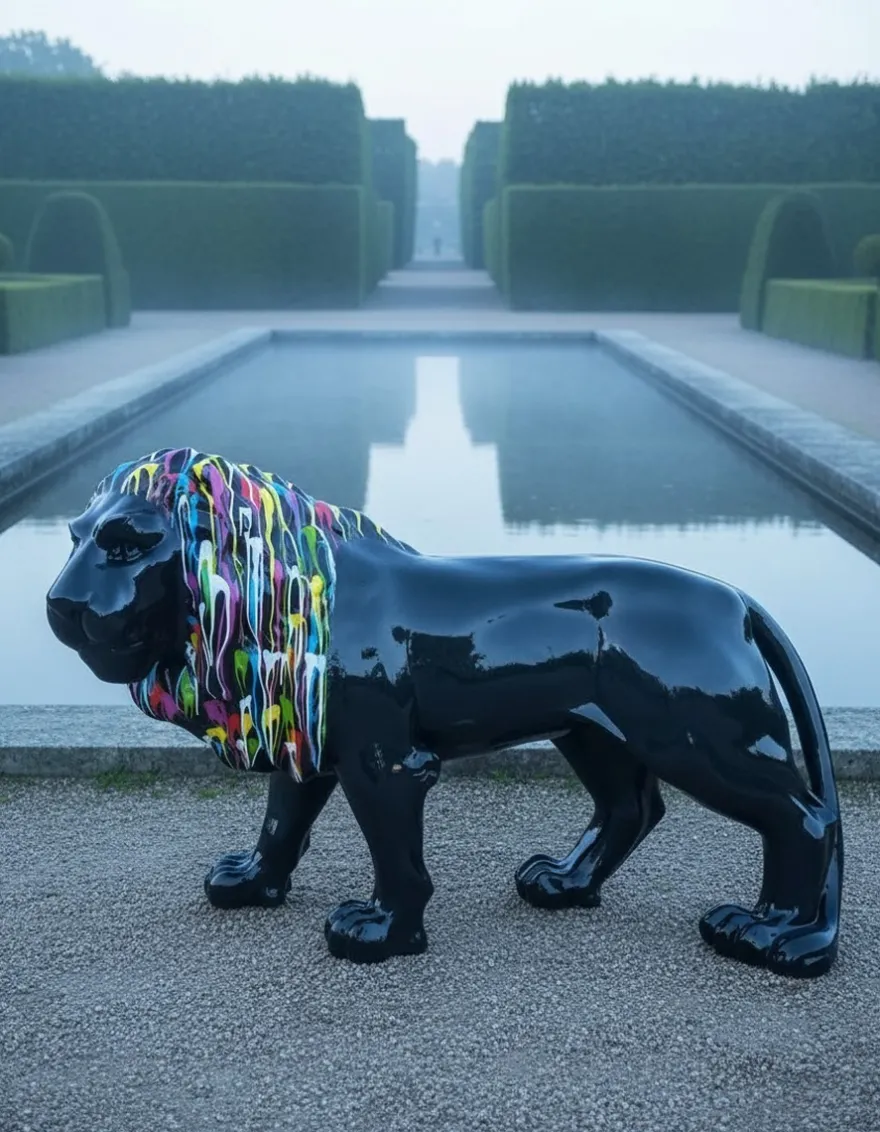 Casa Padrino Luxus Deko Skulptur Raubkatze Löwe MANE Trash H. 120 cm - Riesige Gartenskulptur - Lebensgroße Skulptur - XXL Deko Skulptur - XXL Deko Figur