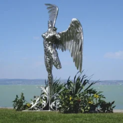 Casa Padrino Luxus Deko Skulptur Engel Silber H. 230 cm - Riesige Garten Figur
