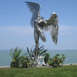 Casa Padrino Luxus Deko Skulptur Engel Silber H. 230 cm - Riesige Garten Figur