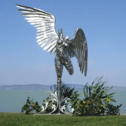 Casa Padrino Luxus Deko Skulptur Engel Silber H. 230 cm - Riesige Garten Figur
