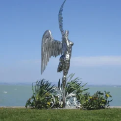 Casa Padrino Luxus Deko Skulptur Engel Silber H. 230 cm - Riesige Garten Figur