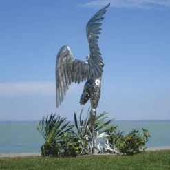 Casa Padrino Luxus Deko Skulptur Engel Silber H. 230 cm - Riesige Garten Figur