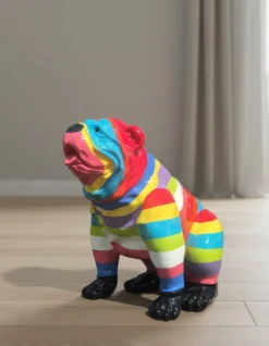 Casa Padrino Luxus Deko Skulptur Hund Gestreifte Sitzend Bulldogge H. 67 cm - Deko Skulptur - Deko Figur - Tierfigur - Gartendeko