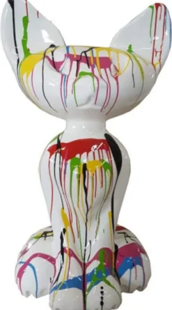 Casa Padrino Luxus Deko Skulptur Katze Weiß / Bunt H. 130 cm - Große Deko Figur - XXL Deko Skulptur - XXL Deko Figur - XXL Tierfigur - Wohnzimmer Deko - Garten Deko - Luxus Deko XXL Figuren