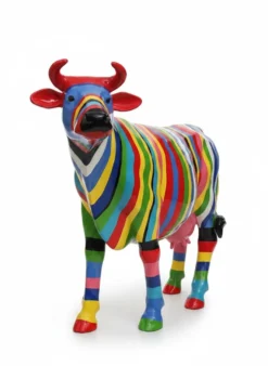 Casa Padrino Luxus Deko Skulptur Kuh Multicolored Striped Cow H. 150 cm - Riesige Gartenskulptur - Lebensgroße Skulptur - XXL Deko Skulptur - XXL Deko Figur