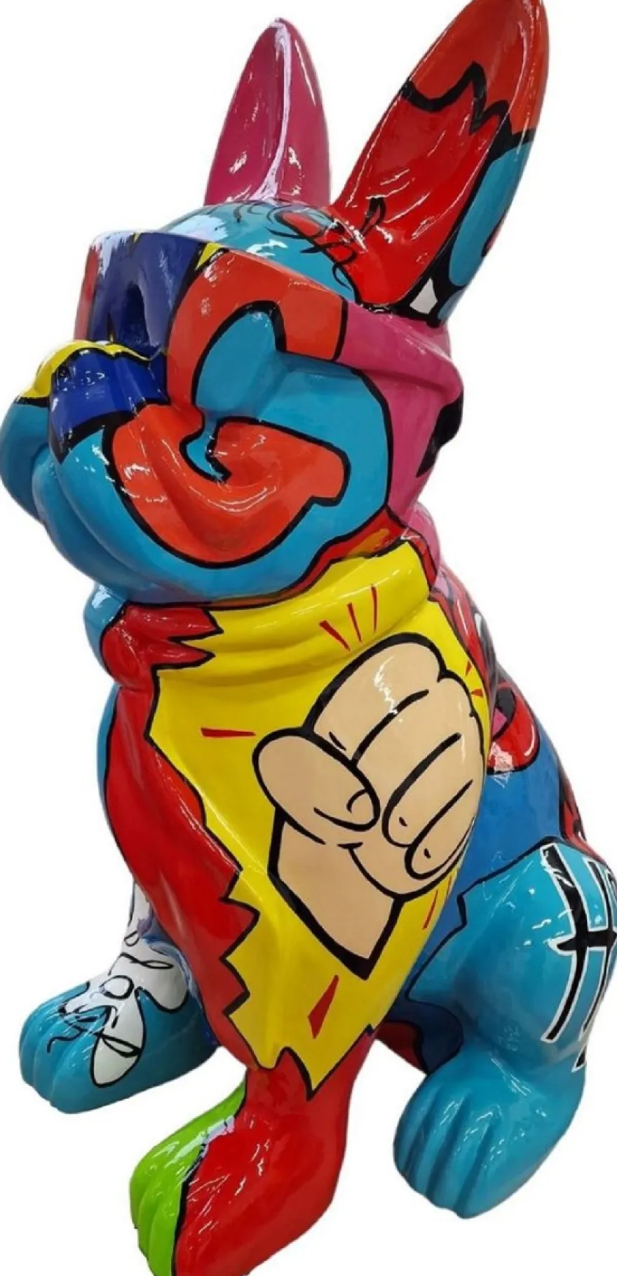 Casa Padrino Luxus Deko Skulptur Hund Bulldogge Bunt H. 78 cm - Große Deko Figur - XXL Deko Skulptur - XXL Deko Figur - Wohnzimmer Deko - Garten Deko - Luxus Deko XXL Figuren