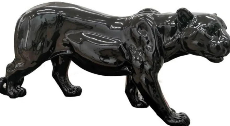 Casa Padrino Luxus Deko Skulptur Panther Schwarz H. 80 x H. 35 cm - Große Deko Figur - XXL Deko Skulptur - XXL Deko Figur - Wohnzimmer Deko - Garten Deko - Luxus Figuren
