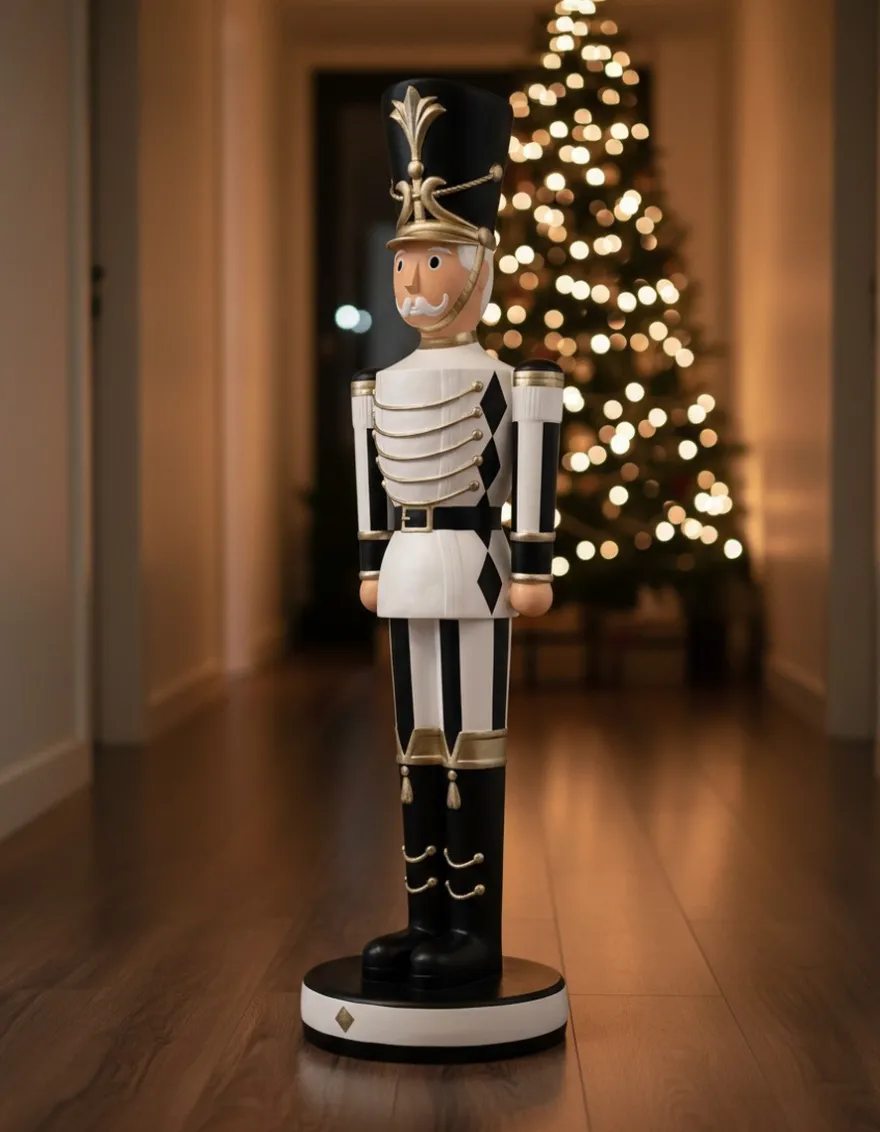 Casa Padrino Luxus Deko Skulptur Weihnachtsfigur Nussknacker Geometrischen Mustern H. 200 cm - Riesige Gartenskulptur - Lebensgroße Skulptur - XXL Deko Skulptur - XXL Deko Figur