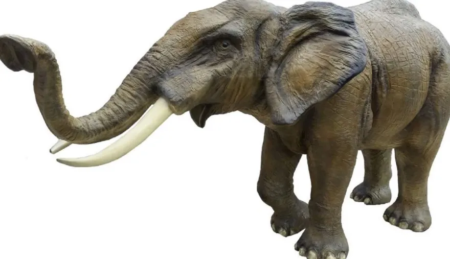 Casa Padrino Luxus Deko Skulptur Elefant Grau / Braun 410 x 155 x H. 223 cm - Riesige Garten Deko XXL Skulptur - Lebensgroße Garten Deko XXL Figur - Luxus XXL Garten Skulpturen