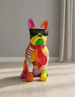 Casa Padrino Luxus Deko Skulptur Hund Kubic Bulldogge Brille Krawatte H. 120 cm - Riesige Gartenskulptur - Lebensgroße Skulptur - XXL Deko Skulptur - XXL Deko Figur