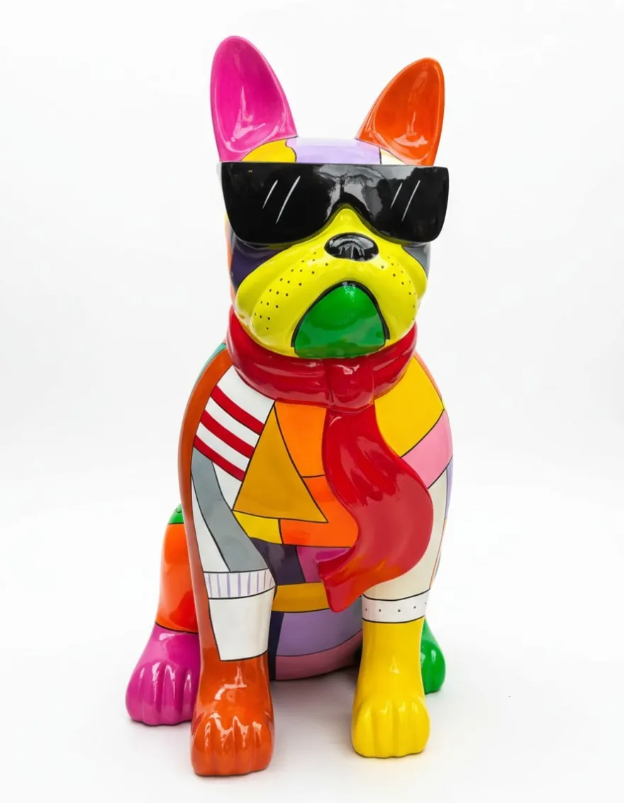 Casa Padrino Luxus Deko Skulptur Hund Kubic Bulldogge Brille Krawatte H. 120 cm - Riesige Gartenskulptur - Lebensgroße Skulptur - XXL Deko Skulptur - XXL Deko Figur