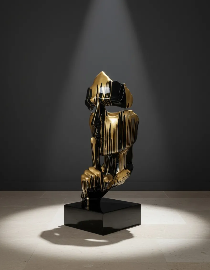 Casa Padrino Luxus Deko Skulptur Statue Gold Silberne Trash Gesichtsmaske H. 170 cm - Riesige Gartenskulptur - Lebensgroße Skulptur - XXL Deko Skulptur - XXL Deko Figur