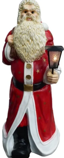 Casa Padrino Luxus Deko Skulptur Weihnachtsmann mit Laterne Rot / Mehrfarbig H. 175 cm - Lebengroße Weihnachts Deko Figur - XXL Deko Skulptur - XXL Deko Figur - XXL Weihnachts Skulptur