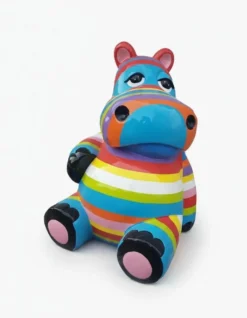 Casa Padrino Luxus Deko Skulptur Nilpferd Sitzen Striped H. 95 cm - Deko Skulptur - Deko Figur - Tierfigur - Gartendeko