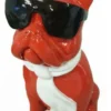 Casa Padrino Luxus Deko Skulptur Hund Bulldogge Rot / Weiß / Schwarz H. 80 cm - Große Deko Figur - XXL Deko Skulptur - XXL Deko Figur - Wohnzimmer Deko - Garten Deko - Luxus Deko XXL Figuren