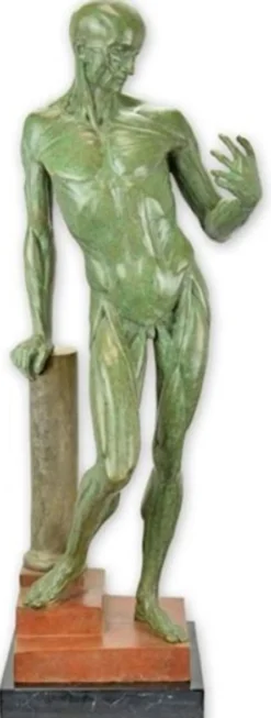 Casa Padrino Luxus Deko Skulptur Mann Grün / Braun / Schwarz 23,8 x 22,1 x H. 67,4 cm - Bronze Deko Skulptur - Bronze Deko Figur - Schreibtisch Deko - Wohnzimmer Deko - Luxus Qualität