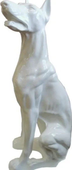 Casa Padrino Luxus Deko Skulptur Hund Dobermann Weiß H. 80 cm - Große Deko Figur - XXL Deko Skulptur - XXL Deko Figur - XXL Tierfigur - Wohnzimmer Deko - Garten Deko - Luxus Deko XXL Figuren