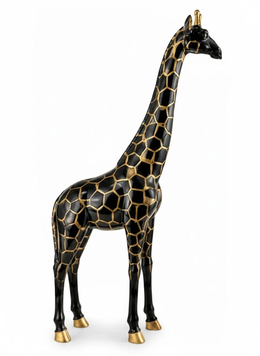 Casa Padrino Luxus Deko Skulptur Giraffe Schwarz / Gold H. 205 cm - Riesige Gartenskulptur - Lebensgroße Skulptur - XXL Deko Skulptur - XXL Deko Figur - XXL Tierfigur
