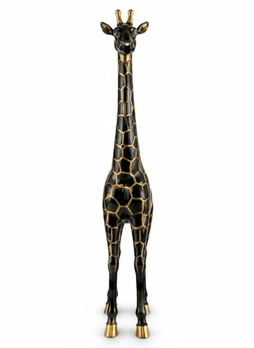 Casa Padrino Luxus Deko Skulptur Giraffe Schwarz / Gold H. 205 cm - Riesige Gartenskulptur - Lebensgroße Skulptur - XXL Deko Skulptur - XXL Deko Figur - XXL Tierfigur