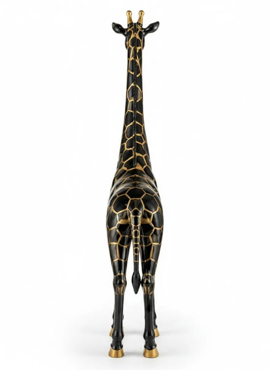 Casa Padrino Luxus Deko Skulptur Giraffe Schwarz / Gold H. 205 cm - Riesige Gartenskulptur - Lebensgroße Skulptur - XXL Deko Skulptur - XXL Deko Figur - XXL Tierfigur