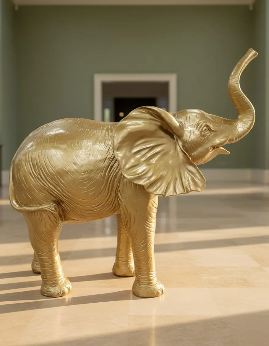 Casa Padrino Luxus Deko Skulptur Elefant GOLD H. 160 cm - Riesige Gartenskulptur - Lebensgroße Skulptur - XXL Deko Skulptur - XXL Deko Figur