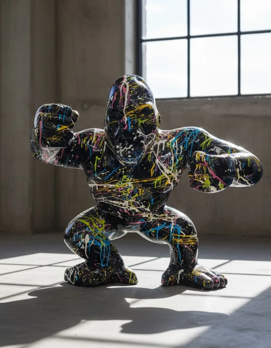 Casa Padrino Luxus Deko Skulptur Affe Kong Wütende Gorilla Splash H. 102 cm - Riesige Gartenskulptur - Lebensgroße Skulptur - XXL Deko Skulptur - XXL Deko Figur