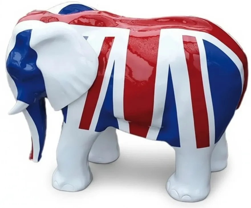 Casa Padrino Luxus Deko Skulptur Elefant English FLAG H. 60 cm - Deko Skulptur - Deko Figur - Tierfigur - Gartendeko
